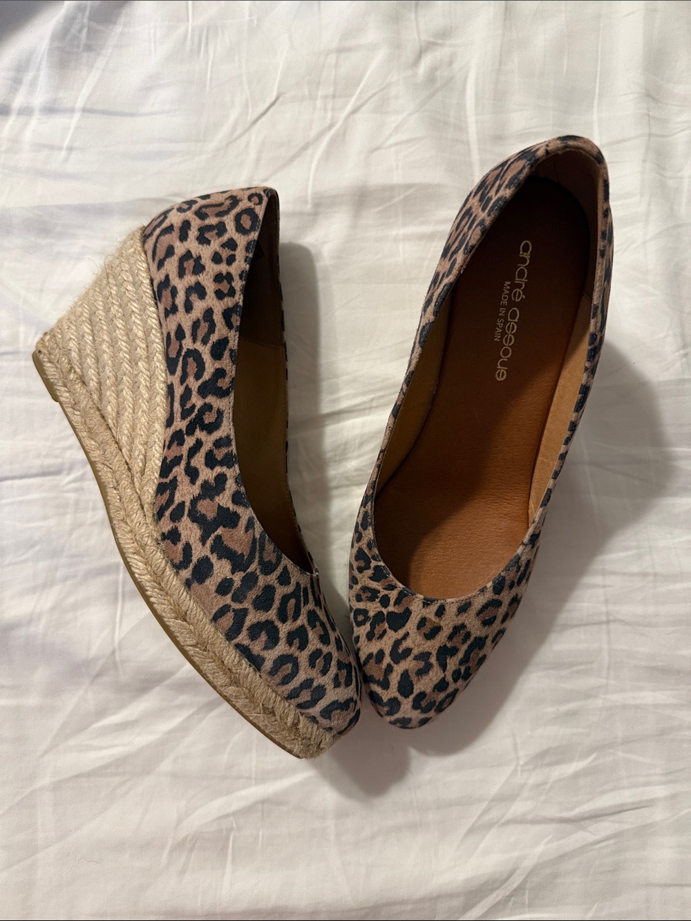 Andre Assous Leopard Espadrille Wedges - Tan & Black